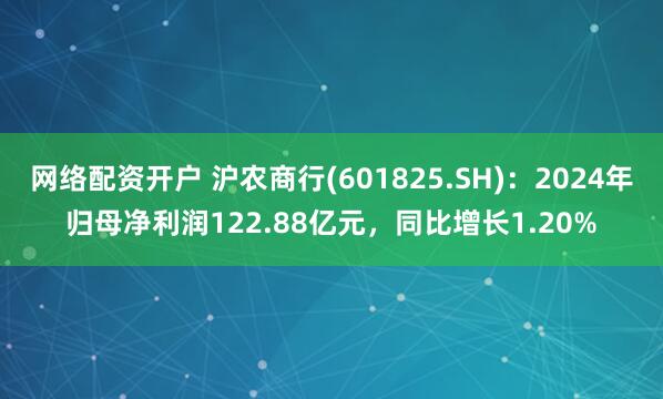 网络配资开户 沪农商行(601825.SH)：2024年归母净利润122.88亿元，同比增长1.20%