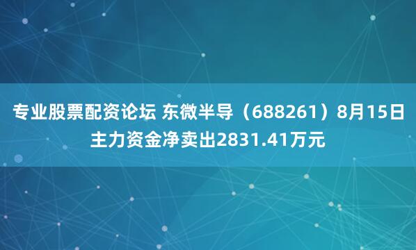 专业股票配资论坛 东微半导（688261）8月15日主力资金净卖出2831.41万元