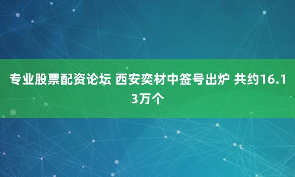 专业股票配资论坛 西安奕材中签号出炉 共约16.13万个